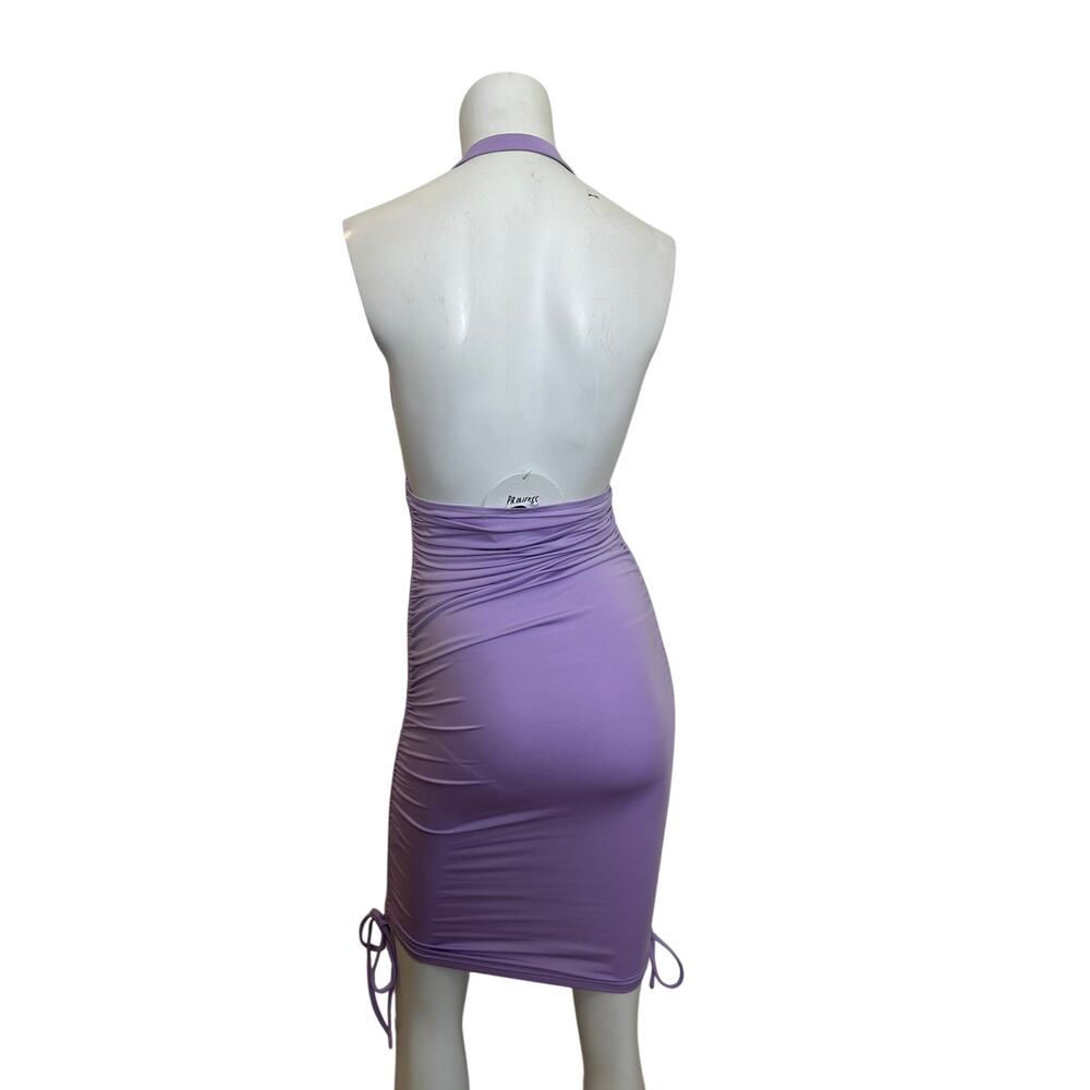 Princess Polly Penelope Drawstring Halter Mini Dress Lilac Ruched US 2 AU 6 NWT - Picture 5 of 10